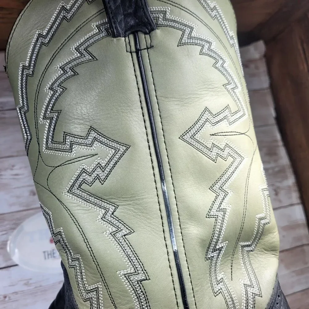 Durango Cowboy Western Boots Men's Size 8 Black Green Leather Round Toe Outdoor